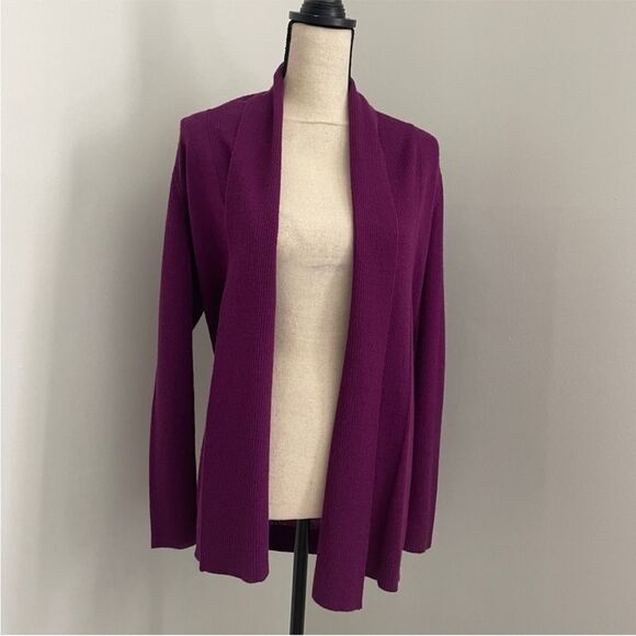 Donna Karan Cardigan Sweater Medium Plum Purple Open Front Quiet Luxury Vintage - Picture 1 of 14